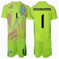 Camiseta Italia Gianluigi Donnarumma #1 Portero Primera Equipación Replica Eurocopa 2024 para niños mangas cortas (+ Pantalones cortos)